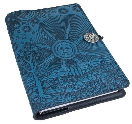 Leather Refillable Journal Cover, Roof Of Heaven Large / Saddle