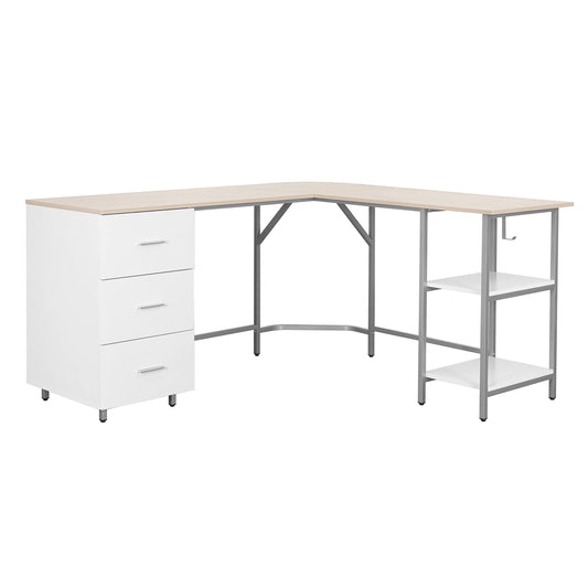 L-Shape Home Office Desk With Storage, Sand