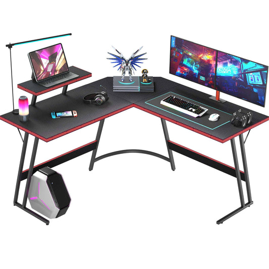 L-Shaped Gaming Desk 51 Inches Corner Office Gaming Desk With Removable Monitor Riser, Black