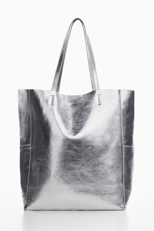 Leather Shopper Bag Silver - One Size - Women