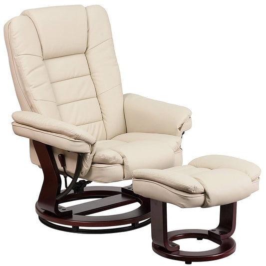 Leather Recliner And Ottoman, Beige
