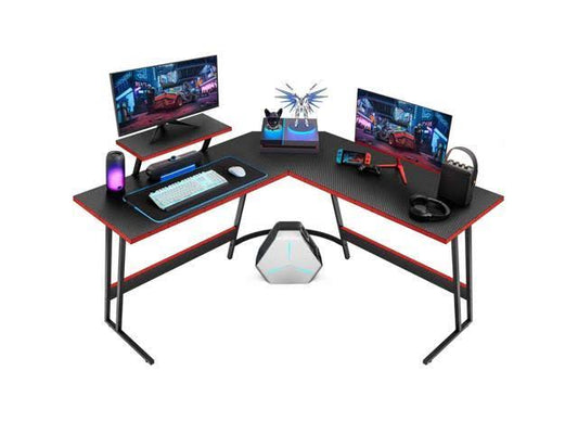 L-Shaped Gaming Desk 51 Inches Corner Office Gaming Desk With Removable Monitor Riser (Black)