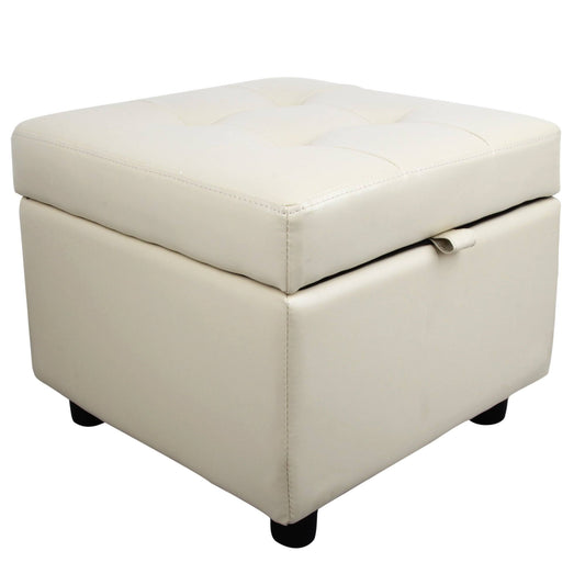 Leather Square Ottoman With Storage And Hinged Lid, Foot Rest